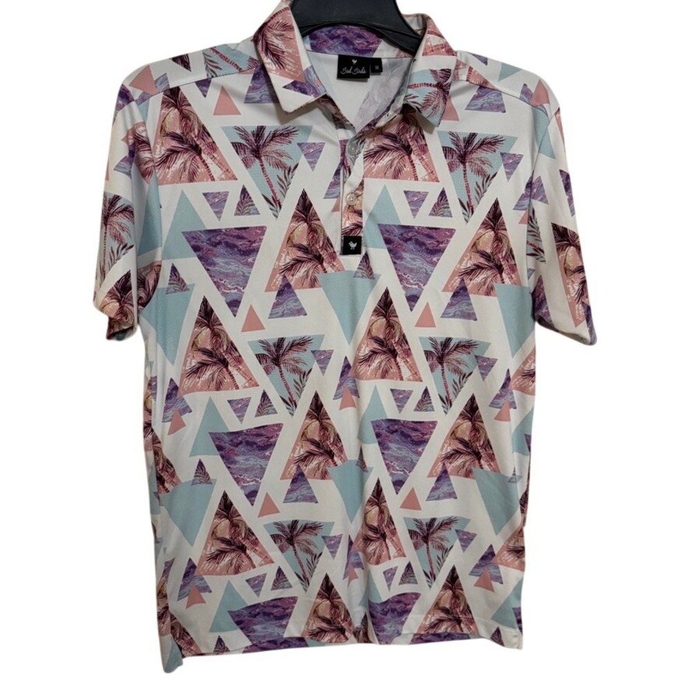 Bad Birdie polo shirt Men's Medium golf casual Palm Trees all over print Floral